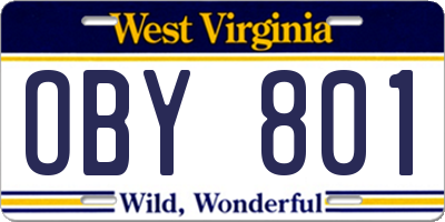 WV license plate OBY801