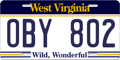 WV license plate OBY802