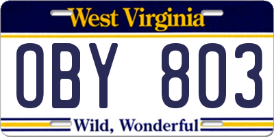 WV license plate OBY803