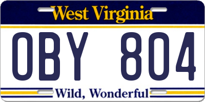 WV license plate OBY804