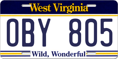 WV license plate OBY805
