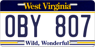 WV license plate OBY807