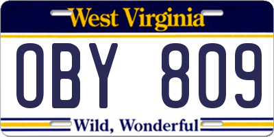 WV license plate OBY809