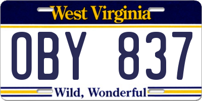 WV license plate OBY837