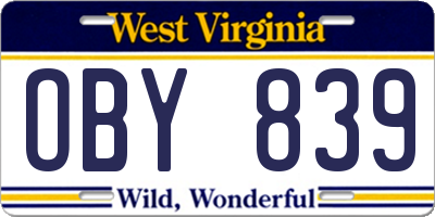 WV license plate OBY839
