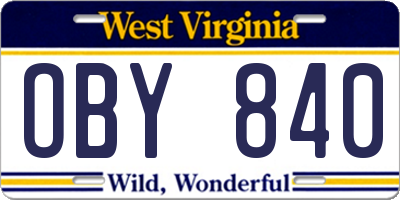 WV license plate OBY840
