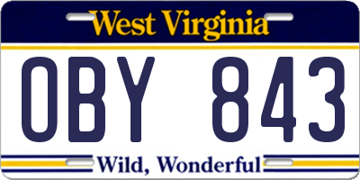 WV license plate OBY843