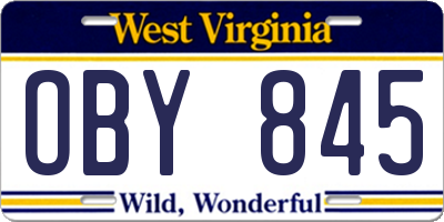 WV license plate OBY845