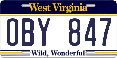 WV license plate OBY847