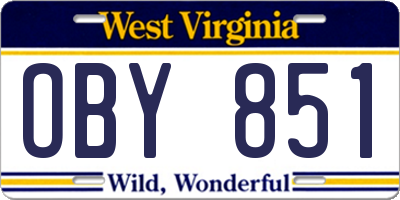 WV license plate OBY851