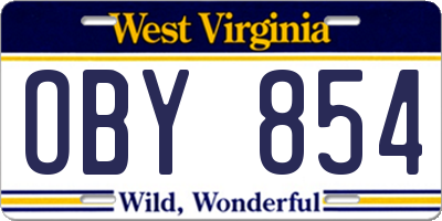 WV license plate OBY854