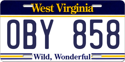WV license plate OBY858