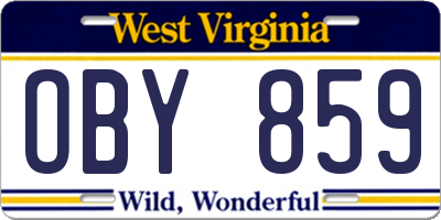 WV license plate OBY859