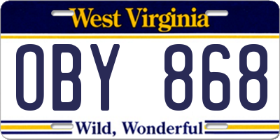 WV license plate OBY868