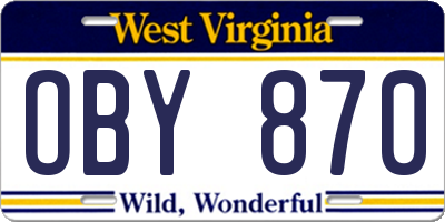WV license plate OBY870