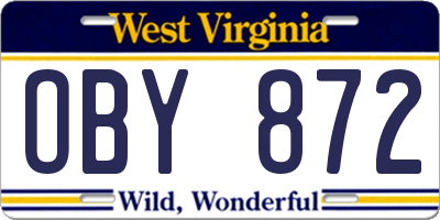 WV license plate OBY872