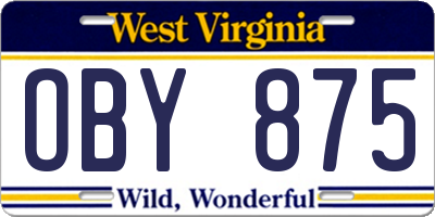 WV license plate OBY875