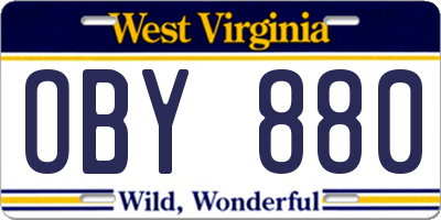 WV license plate OBY880