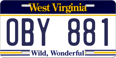 WV license plate OBY881