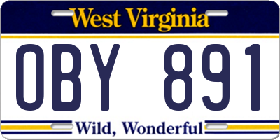WV license plate OBY891