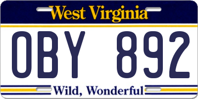WV license plate OBY892