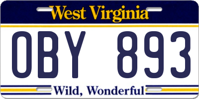WV license plate OBY893