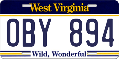 WV license plate OBY894