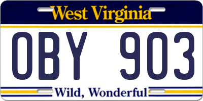 WV license plate OBY903