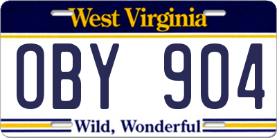 WV license plate OBY904