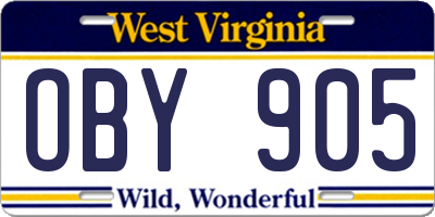 WV license plate OBY905
