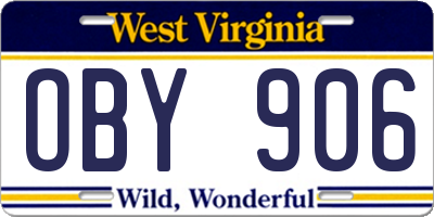 WV license plate OBY906