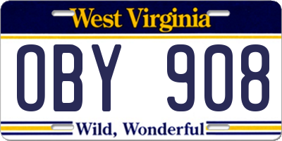 WV license plate OBY908
