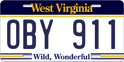 WV license plate OBY911