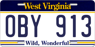WV license plate OBY913