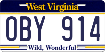 WV license plate OBY914
