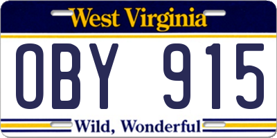 WV license plate OBY915