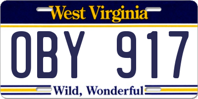 WV license plate OBY917