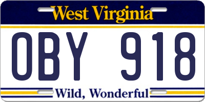 WV license plate OBY918