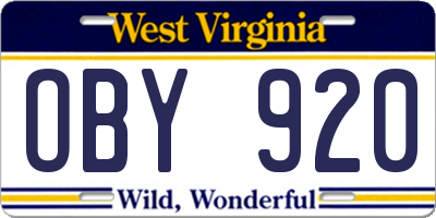 WV license plate OBY920