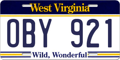 WV license plate OBY921