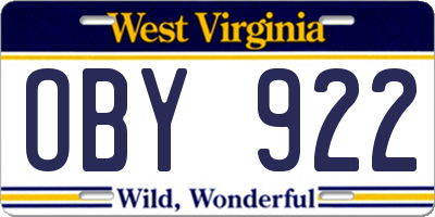 WV license plate OBY922