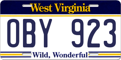 WV license plate OBY923