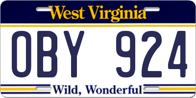WV license plate OBY924