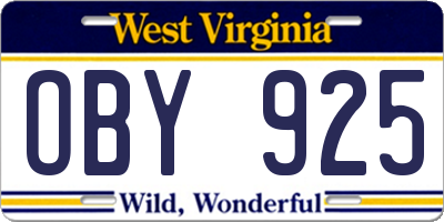 WV license plate OBY925