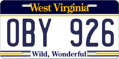 WV license plate OBY926
