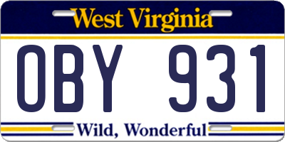 WV license plate OBY931