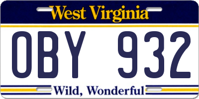 WV license plate OBY932