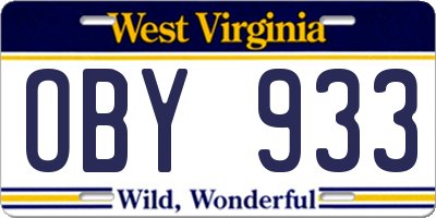 WV license plate OBY933