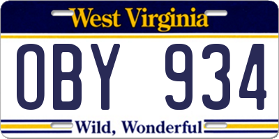 WV license plate OBY934