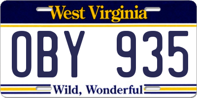 WV license plate OBY935